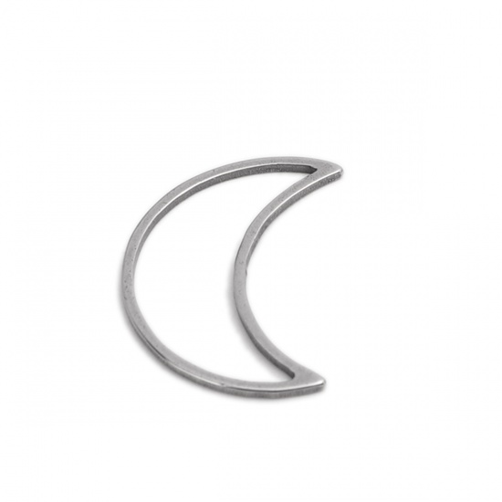 Picture of 304 Stainless Steel Frame Connectors Half Moon Silver Tone Hollow 21mm x 14mm, 20 PCs