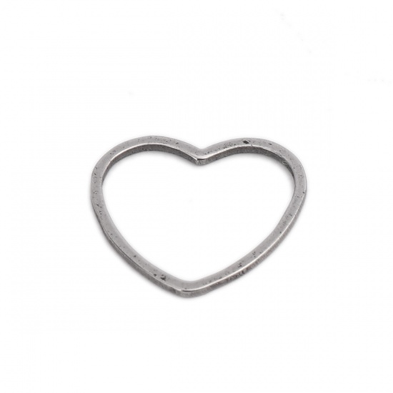Picture of 304 Stainless Steel Frame Connectors Heart Silver Tone Hollow 16mm x 14mm, 20 PCs