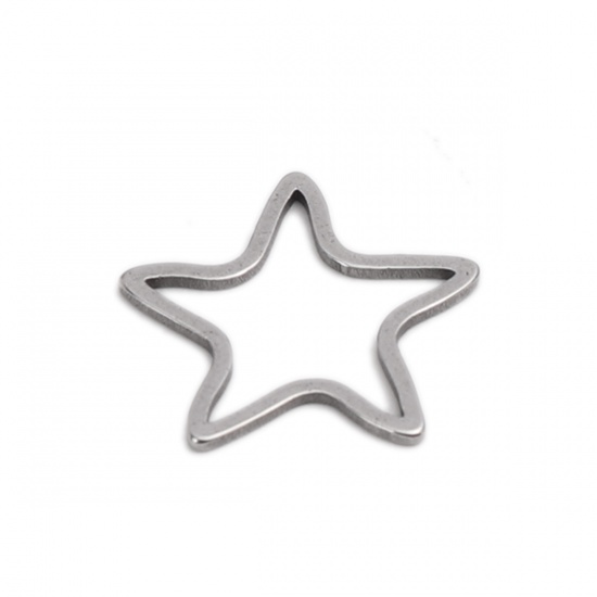 Picture of 304 Stainless Steel Frame Connectors Pentagram Star Silver Tone Hollow 17mm x 16mm, 20 PCs