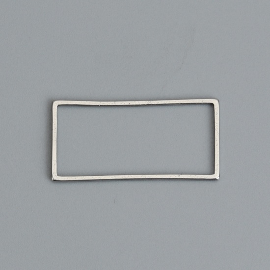 Picture of 304 Stainless Steel Frame Connectors Rectangle Silver Tone Hollow 21mm x 10mm, 20 PCs