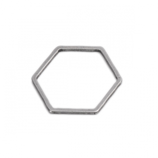 Picture of 304 Stainless Steel Frame Connectors Hexagon Silver Tone Hollow 18mm x 16mm, 20 PCs