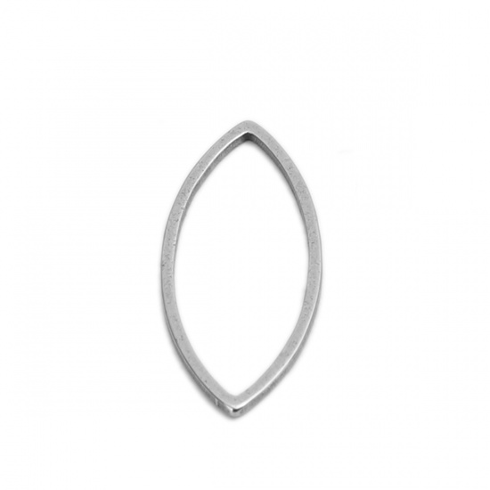 Picture of 304 Stainless Steel Frame Connectors Oval Silver Tone Hollow 22mm x 9mm, 20 PCs