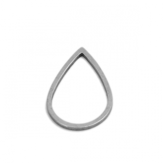 Picture of 304 Stainless Steel Frame Connectors Drop Silver Tone Hollow 16mm x 11mm, 20 PCs