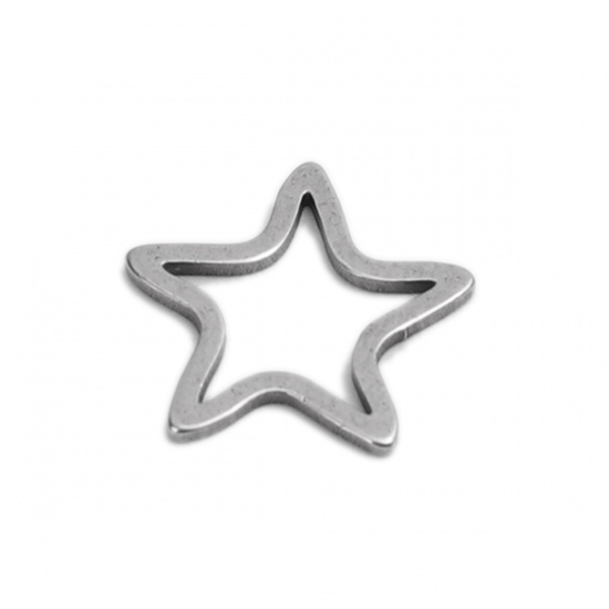 Picture of 304 Stainless Steel Frame Connectors Pentagram Star Silver Tone Hollow 12mm x 12mm, 20 PCs
