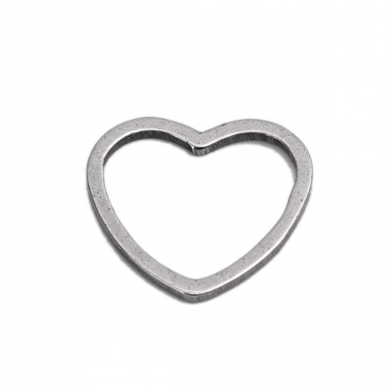 Picture of 304 Stainless Steel Frame Connectors Heart Silver Tone Hollow 12mm x 11mm, 20 PCs