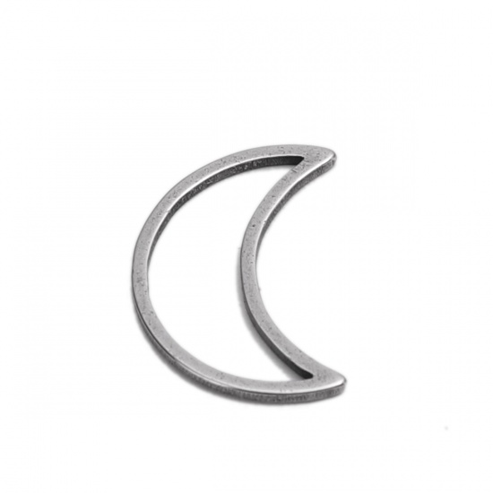 Picture of 304 Stainless Steel Frame Connectors Half Moon Silver Tone Hollow 16mm x 11mm, 20 PCs