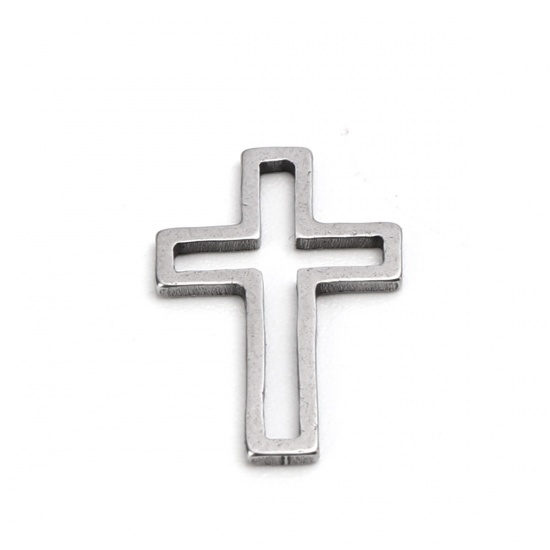 Picture of 304 Stainless Steel Frame Connectors Cross Silver Tone Hollow 16mm x 11mm, 20 PCs
