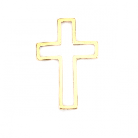 Picture of 304 Stainless Steel Frame Connectors Cross Gold Plated Hollow 21mm x 14mm, 10 PCs