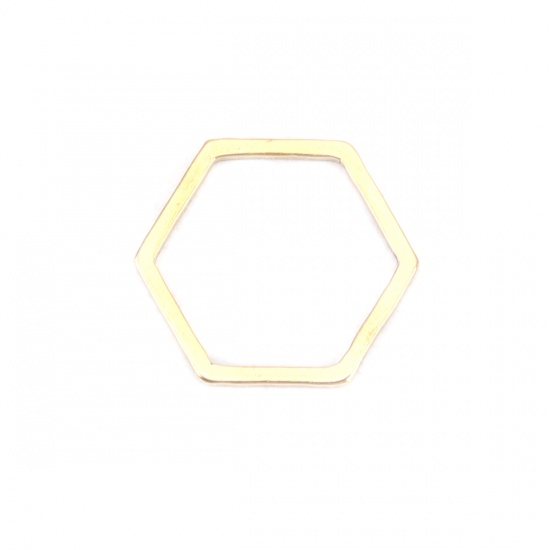 Picture of 304 Stainless Steel Frame Connectors Hexagon Gold Plated Hollow 14mm x 12mm, 10 PCs