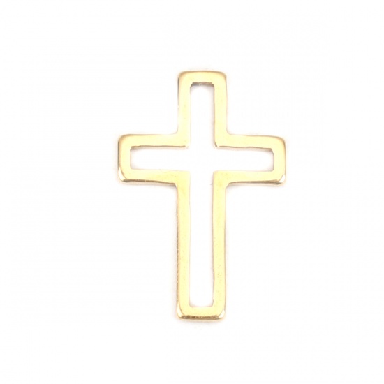 Picture of 304 Stainless Steel Frame Connectors Cross Gold Plated Hollow 16mm x 10mm, 10 PCs