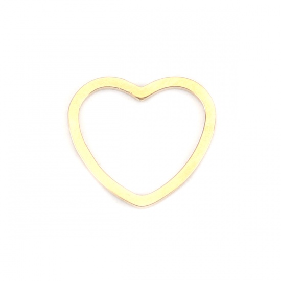 Picture of 304 Stainless Steel Frame Connectors Heart Gold Plated Hollow 12mm x 11mm, 10 PCs