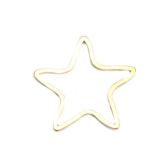 Picture of 304 Stainless Steel Frame Connectors Pentagram Star Gold Plated Hollow 21mm x 20mm, 10 PCs