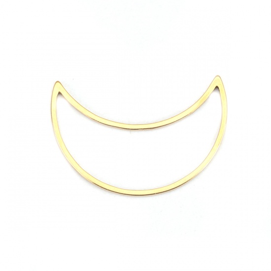 Picture of 304 Stainless Steel Frame Connectors Half Moon Gold Plated Hollow 26mm x 18mm, 10 PCs