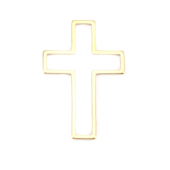 Picture of 304 Stainless Steel Frame Connectors Cross Gold Plated Hollow 26mm x 17mm, 10 PCs