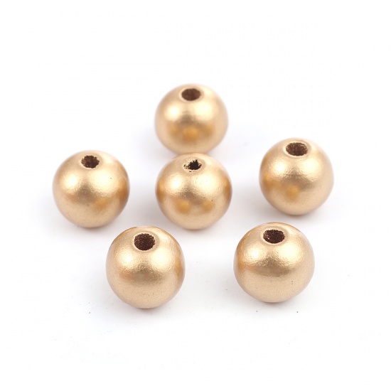 Picture of Wood Spacer Beads Round Golden About 12mm Dia., Hole: Approx 2.6mm, 100 Grams (Approx 185PCs)