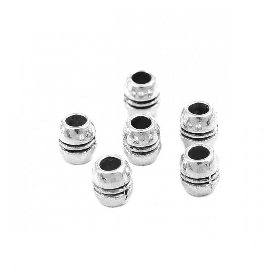 Picture of Zinc Based Alloy Spacer Beads Barrel Antique Silver 6mm x 5mm, Hole: Approx 2.5mm, 100 PCs