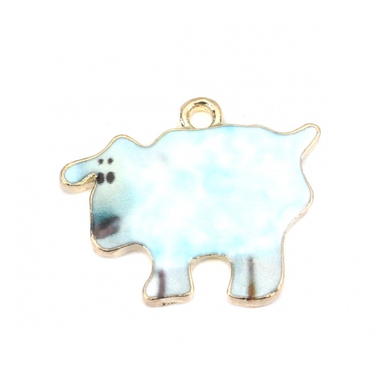 Picture of Zinc Based Alloy Charms Sheep Gold Plated Light Blue Enamel 21mm x 17mm, 10 PCs