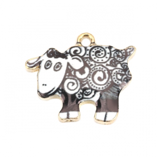 Picture of Zinc Based Alloy Charms Sheep Gold Plated Black Enamel 21mm x 17mm, 10 PCs