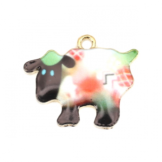 Picture of Zinc Based Alloy Charms Sheep Gold Plated Multicolor Enamel 21mm x 17mm, 10 PCs