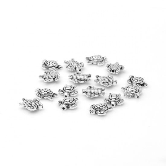 Picture of Zinc Based Alloy Ocean Jewelry Spacer Beads Sea Turtle Animal Antique Silver About 13mm x 12mm, Hole: Approx 1.1mm, 50 PCs