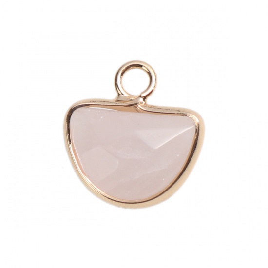 Picture of (Grade A) Rose Quartz ( Natural ) Charms Gold Plated Pink Half Round 14mm x 13mm, 1 Piece