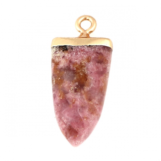 Picture of (Grade A) Rhodochrosite ( Natural ) Charms Gold Plated Red Drop 25mm x 11mm, 1 Piece