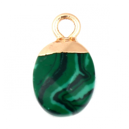 Picture of (Grade B) Stone ( Natural ) Charms Gold Plated Black & Green Oval Stripe 14mm x 9mm - 13mm x 8mm, 1 Piece