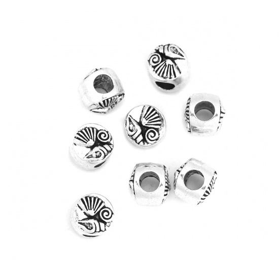Picture of Zinc Based Alloy Spacer Beads Round Antique Silver Conch Sea Snail About 10mm Dia., Hole: Approx 4.7mm, 20 PCs