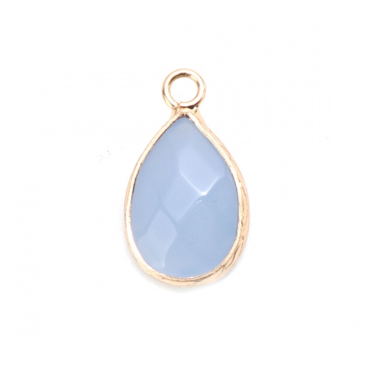 Picture of (Grade B) Stone & Copper ( Natural ) Charms Gold Plated Light Blue Drop Faceted 20mm x 11mm, 5 PCs