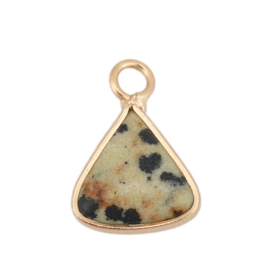 Picture of (Grade A) Stone ( Natural ) Charms Gold Plated Khaki Triangle Spot 16mm x 11mm, 5 PCs