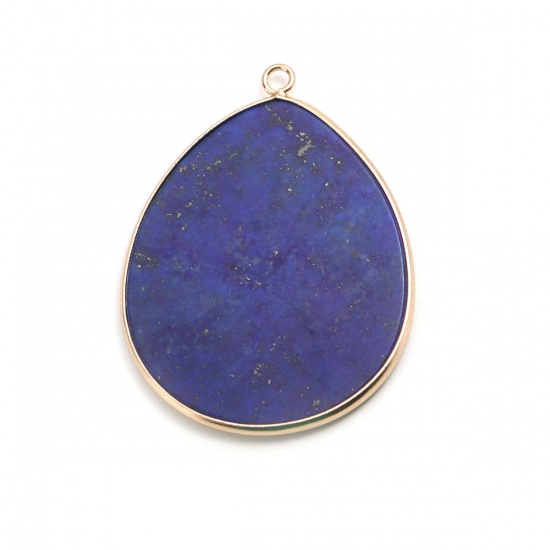Picture of December Birthstone - (Grade A) Copper & Lapis Lazuli ( Natural ) Pendants Gold Plated Deep Blue Drop 4.5cm x 3.5cm, 5 PCs