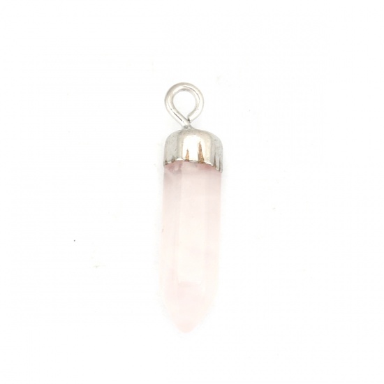Bild von (Klasse A) Rosenquarz ( Natur ) Charms Krayon Silberfarbe Hellrosa 22mm x 5mm, 1 Stück