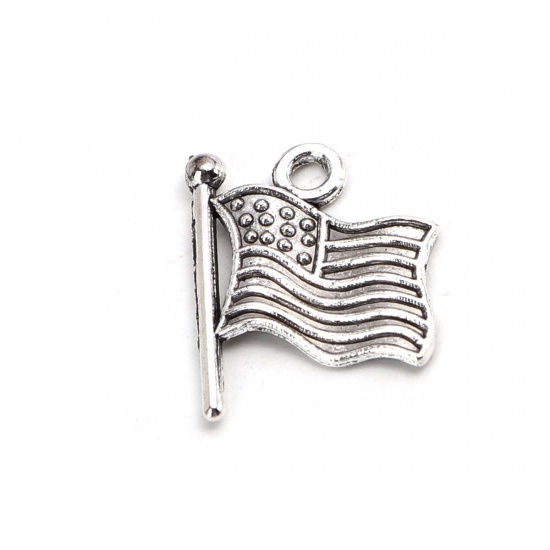 Picture of Zinc Based Alloy Sport Charms Flag Antique Silver Carved Pattern 18mm x 15mm, 1 Kilogram(about 1110 PCs)