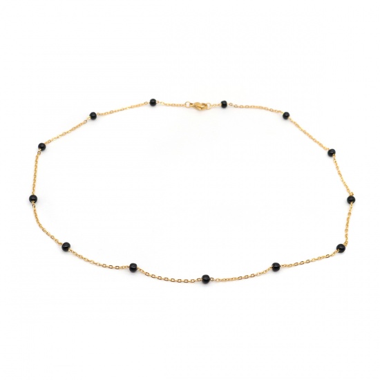 Picture of 304 Stainless Steel Necklace Gold Plated Black 50cm(19 5/8") long, 1 Piece