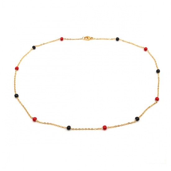 Picture of 304 Stainless Steel Necklace Gold Plated Black & Red 50cm(19 5/8") long, 1 Piece