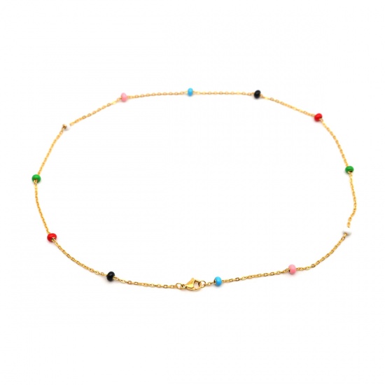 Picture of 304 Stainless Steel Necklace Gold Plated Multicolor 50cm(19 5/8") long, 1 Piece