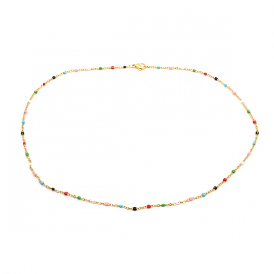 Picture of 304 Stainless Steel Necklace Gold Plated Enamel 49.5cm(19 4/8") long, 1 Piece