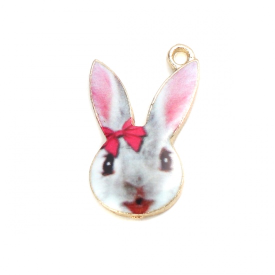 Picture of Zinc Based Alloy Charms Rabbit Animal Gold Plated Gray Enamel 19mm x 11mm, 10 PCs