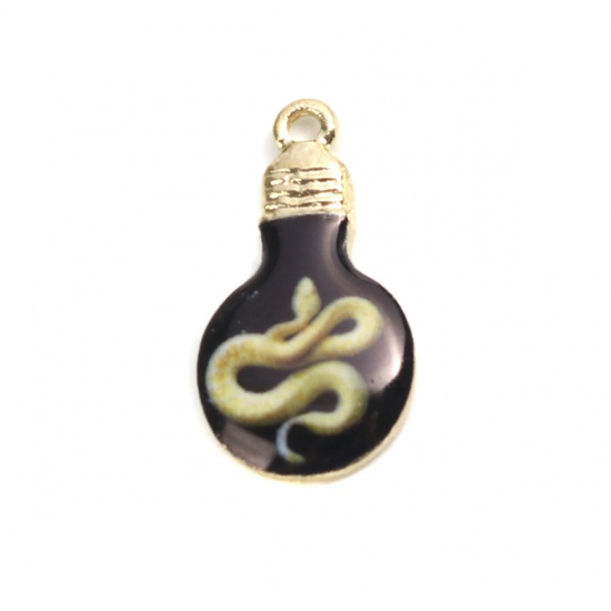 Picture of Zinc Based Alloy Charms Bulb Gold Plated Black & Yellow Snake Enamel 22mm x 12mm, 10 PCs