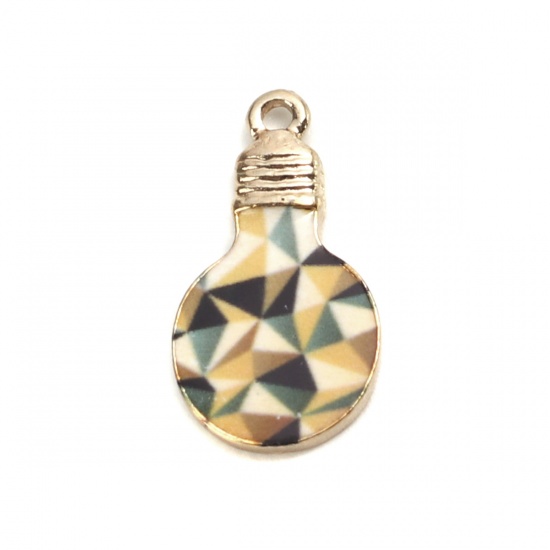 Picture of Zinc Based Alloy Charms Bulb Gold Plated Multicolor Geometric Enamel 22mm x 12mm, 10 PCs