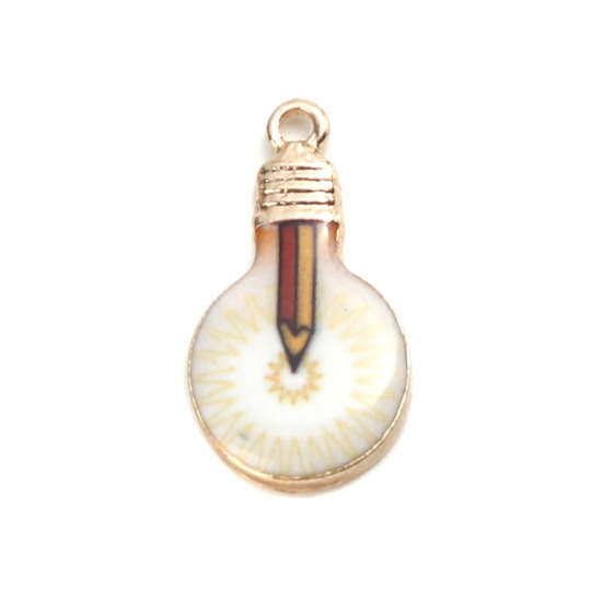 Immagine di Lega di Zinco Charms Bulbo Electronico Oro Placcato Multicolore Matita Smalto 22mm x 12mm , 10 Pz