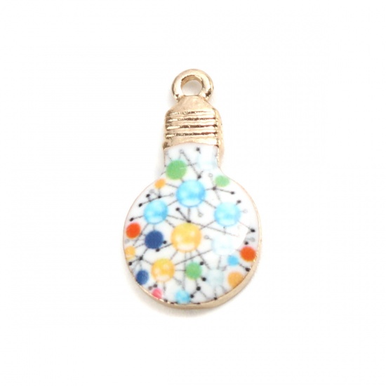 Picture of Zinc Based Alloy Charms Bulb Gold Plated Multicolor Round Enamel 22mm x 12mm, 10 PCs