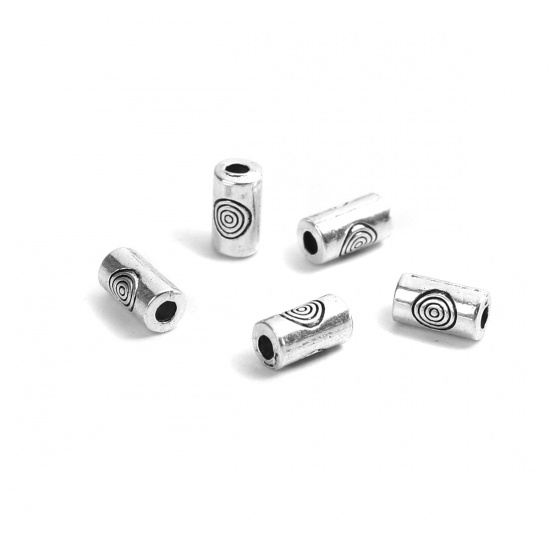 Picture of Zinc Based Alloy Spacer Beads Cylinder Antique Silver Circle About 6mm x 3mm, Hole: Approx 1.2mm, 500 PCs