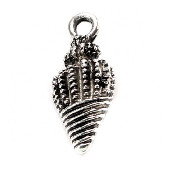 Picture of Zinc Based Alloy Ocean Jewelry Charms Conch/ Sea Snail Antique Silver 19mm x 9mm, 30 PCs