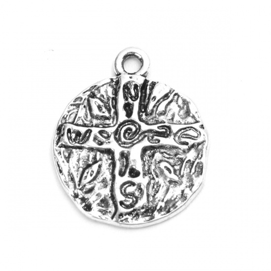 Picture of Zinc Based Alloy Charms Round Antique Silver Cross 20mm x 17mm, 20 PCs
