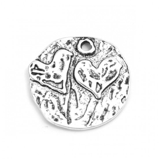 Picture of Zinc Based Alloy Charms Round Antique Silver Heart 20mm x 19mm, 10 PCs