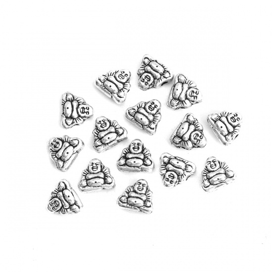 Picture of Zinc Based Alloy Beads Maitreya Buddha Antique Silver About 9mm x 8mm, Hole: Approx 1.5mm, 100 PCs
