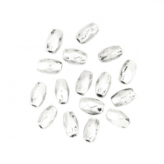 Immagine di Lega di Zinco Perline Barile Argento Antico Sfaccettato Circa 6mm x 4mm, Foro:Circa 0.7mm, 100 Pz