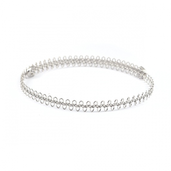 Picture of Iron Based Alloy Collar Neck Ring Necklace Silver Tone Round Wave 42cm(16 4/8") long, 1 Piece