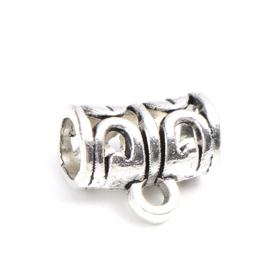 Imagen de Zamak Bails Cuentas Cilíndrico Plata Antigua Tallado Hueco 11mm x 9mm, 50 Unidades